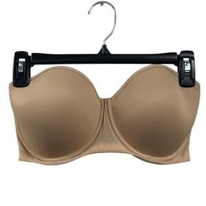 New Le Mystere Womens 32DDD Tan Strapless Padded Underwire Back Clasp Bra